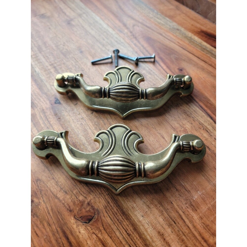 Set of 2 large 6" long antique Chippendale Drawer Pull Handles.